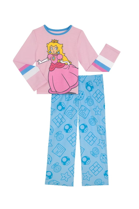Princess Peach Girls Long Sleeve Top and Pajama Pants Set, 2-Piece, Sizes 4-16