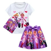 BFBYFDM Princess Peach Girls Pink Skirt 2Pcs/Set Cartoon Short Sleeve T-Shirt Kids TuTu Skirt Party Dance Dress Outfit