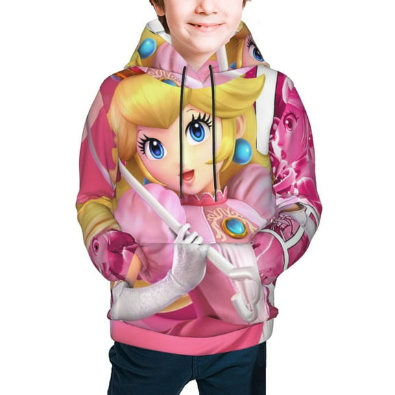 Princess Peach Hoodie 3D Print Pullover Hooded Long Sleeve Sweatshirts Tops Blouse with Pocket for Boys Girls Small