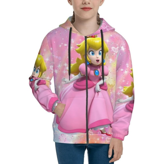 Princess Peach Hoodie 3D Print Pullover Hooded Long Sleeve Sweatshirts Tops Blouse with Pocket for Boys Girls Small