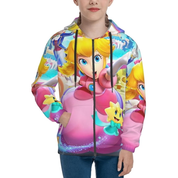 Princess Peach Hoodie 3D Print Pullover Hooded Long Sleeve Sweatshirts Tops Blouse with Pocket for Boys Girls X-Large