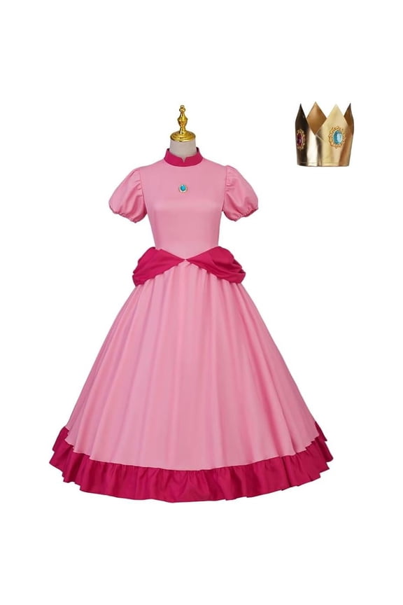 Princess Peach Inspired Pink Dress Set for Adult Women Fun Theme Party
