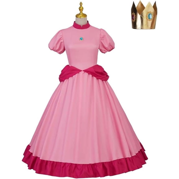 Princess Peach Inspired Pink Dress Set for Adult Women Fun Theme Party