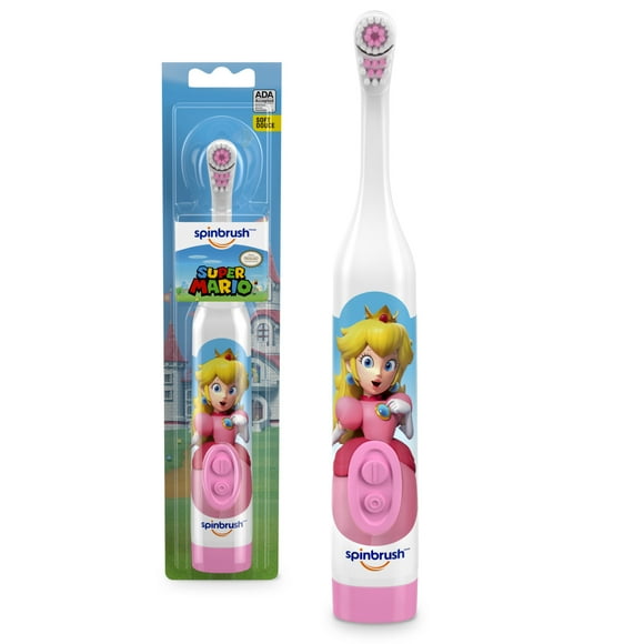 Princess Peach Kids Spinbrush Electric Toothbrush, Battery Powered, Soft Bristles, Ages 3+