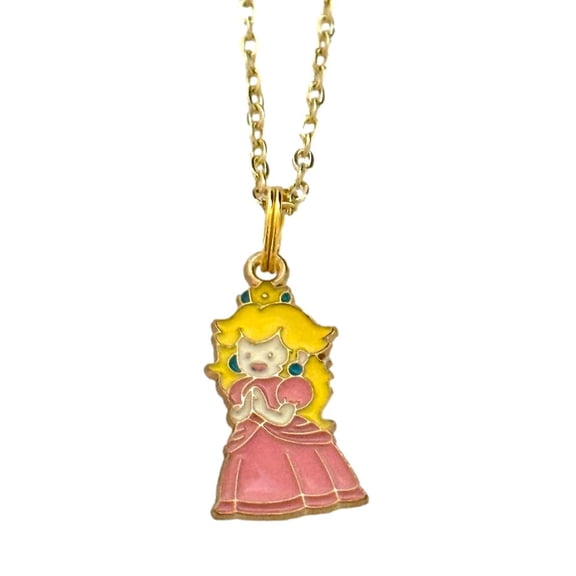 Princess Peach Necklace Super Mario Enamel Metal Pendant
