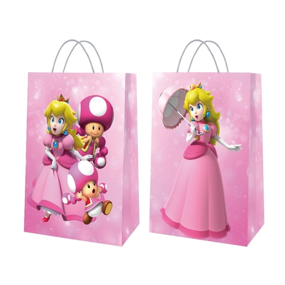 Princess Peach Party Gift Bags, Birthday party bags, Cartoon candy bags, Party Decoration Supplies16 Pcs:8.26"5.9"3.15"