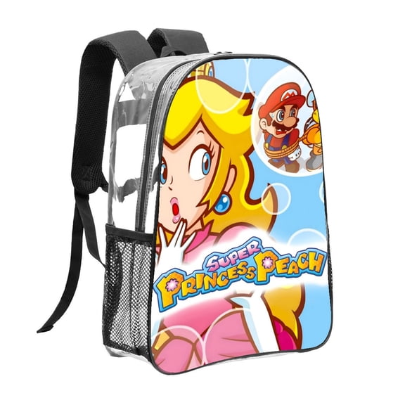 Princess Peach-theme Clear Backpack Heavy Duty Transparent Bag See Through Bookbag for Work, Sport, College, Travel12.2X16.9"(31X43cm)