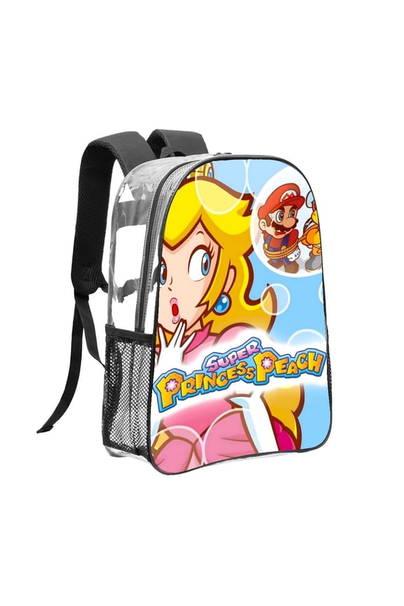 Princess Peach-theme Clear Backpack Heavy Duty Transparent Bag See Through Bookbag for Work, Sport, College, Travel12.2X16.9"(31X43cm)