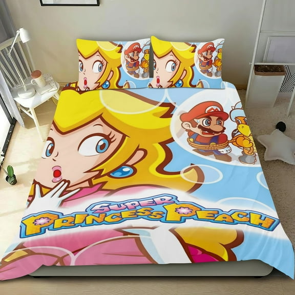 Princess Peach-themed Bed Sheet Set Three Piece Set Comfortable And Skin Friendly Unique Design Home Decor Gifts For Family Friends fans54''x79''135cm*200cm