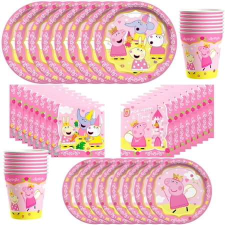 Princess Peppa Pig Party Supplies Tableware Classic Set for 16 Guests