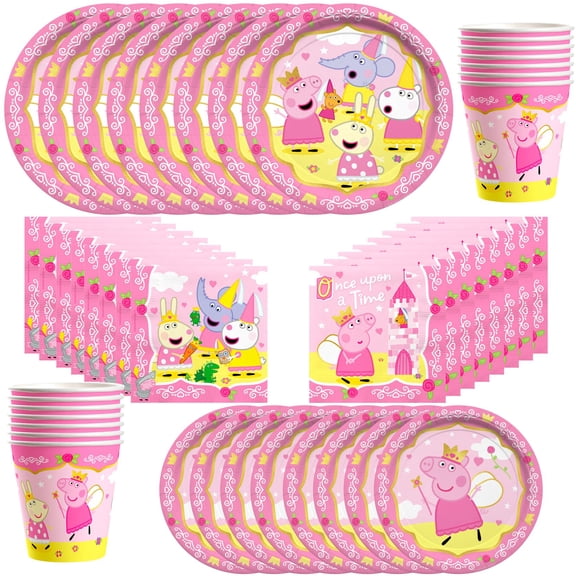 Princess Peppa Pig Party Supplies Tableware Classic Set for 16 Guests