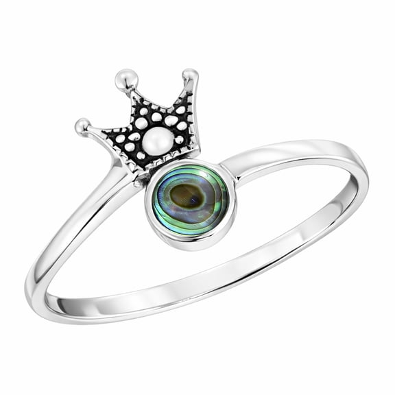 Princess Perfect Tiara Crown Abalone Shell Sterling Silver Band Ring for Female Anniversary Size-9