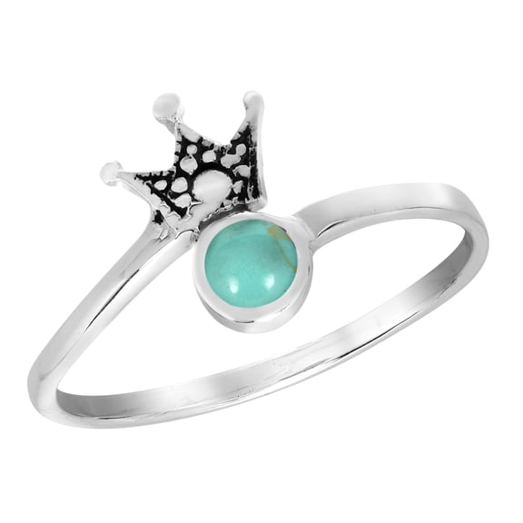 Princess Perfect Tiara Crown Green Turquoise Sterling Silver Band Ring-8