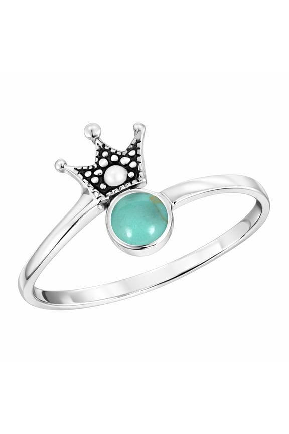 Princess Perfect Tiara Crown Green Turquoise Sterling Silver Band Ring-9