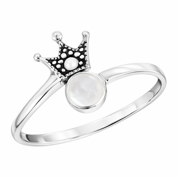 Princess Perfect Tiara Crown White Pearl Sterling Silver Band Ring-9