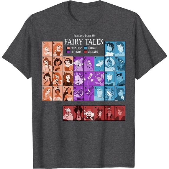Princess Periodic Table Fairy Tales Graphic DTG Print Unisex T-Shirt,Dark Heather Grey Color,Size YXS