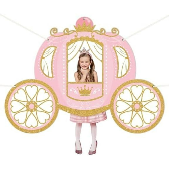 Princess Photo Booth Props 63 x 46 Princess Carriage: Birthday Decorations Fabric Backdrop Pink and Gold Banner, for Girls Baby Shower Door Backdrop Party Supplies – Home Decor