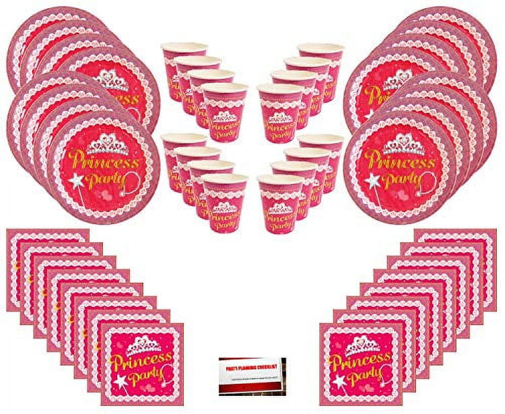 Princess Pink Tiara Birthday Party Supplies Bundle Pack for 16 Guests (Plus Party Planning Checklist by Mikes Super Store)
