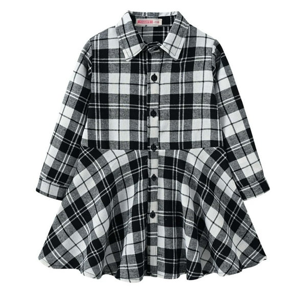 Princess Plaid Dress for Little Girls Girls' Long Sleeved Plaid Skirt, Middle And Large Children's Waist Shirt, Casual Dress 3-4 Years