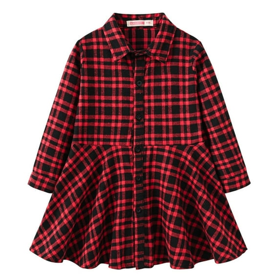 Princess Plaid Dress for Little Girls Girls' Long Sleeved Plaid Skirt, Middle And Large Children's Waist Shirt, Casual Dress 4-5 Years