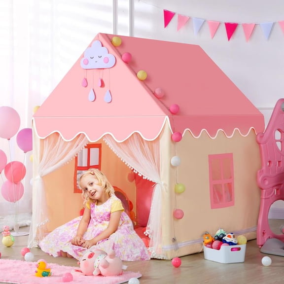 Princess Play House Tent, Fairy Washable Princess Castle Playhouse, Perfect Gift Indoor Outdoor Toy Fun Game with Star Light for Kids Fun