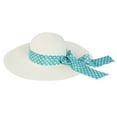 thumbnail image 1 of Princess Polka Dot Bow Natural Floppy Wide Brim Straw Beach Sun Hat, 1 of 3