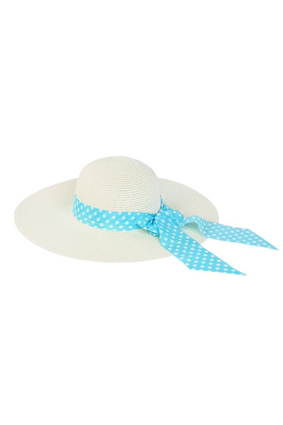 Princess Polka Dot Bow Natural Floppy Wide Brim Straw Beach Sun Hat