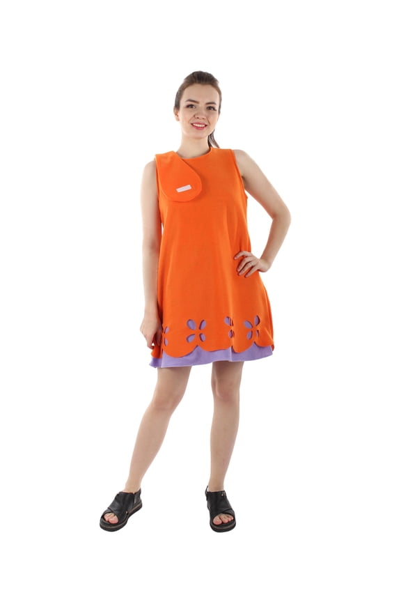 Princess Poppy Trolls Costume for Women Orange Felt A-Line Dress with Green Eyelet Dress for Halloween Cosplay