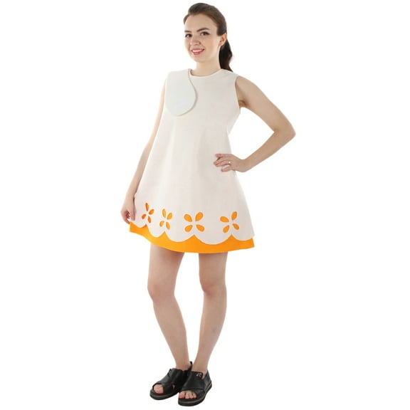 Princess Poppy Trolls Costume for Women White Felt A-Line Dress with Green Eyelet Dress for Halloween Cosplay