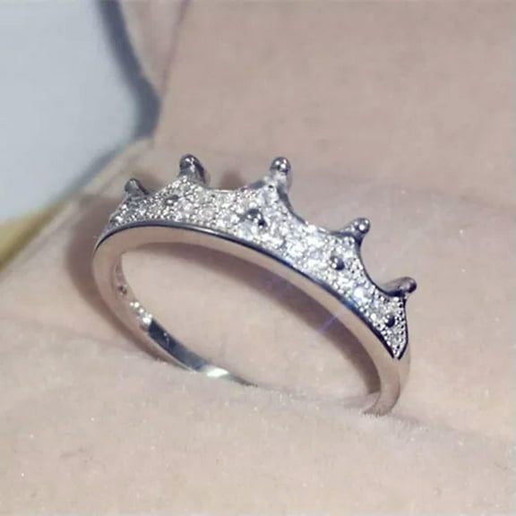Princess Queen Crown CZ Band Women's Wedding Party 925 Silver Tail Ring Size 3-9