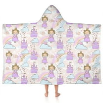 Princess Rainbow Castle Pattern Hooded Bath Towel,50"x30" for Ages 3 To 12 Kids, Quick Dry Lightweight Soft Microfiber Hood Beach Towel Cover Up for Kids