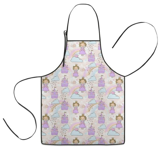 Princess Rainbow Castle Pattern Kids Aprons for Girls and Boys,Adjustable Neck Strap Toddler Aprons for Kids Cooking Baking