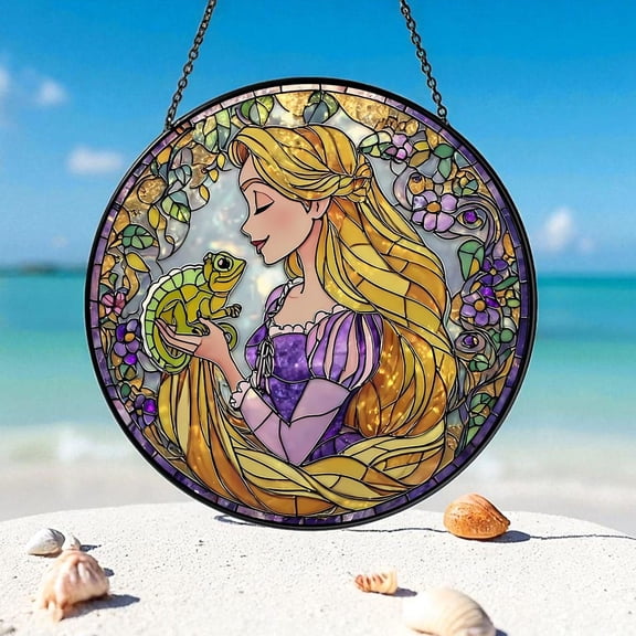 Princess Rapunzel Suncatcher, Disney Tangled Window Hanging, Fairytale Art, 7.9 in