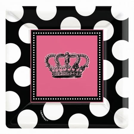 Princess Rocker Party Small Square Disposable Paper Plates, 8 Count