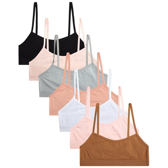 Princess Rose Girls Seamless Bra - 7 Pack Seamless Training Bra Spaghetti Strap Brallettes (5-12)