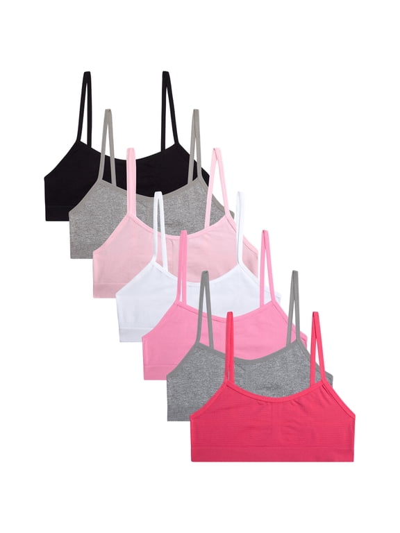 Girls Seamless Bra - 7 Pack Seamless Training Bra Spaghetti Strap Brallettes (5-12)
