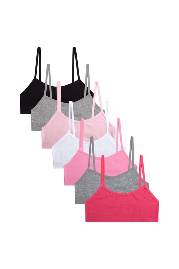 Girls Seamless Bra - 7 Pack Seamless Training Bra Spaghetti Strap Brallettes (5-12)