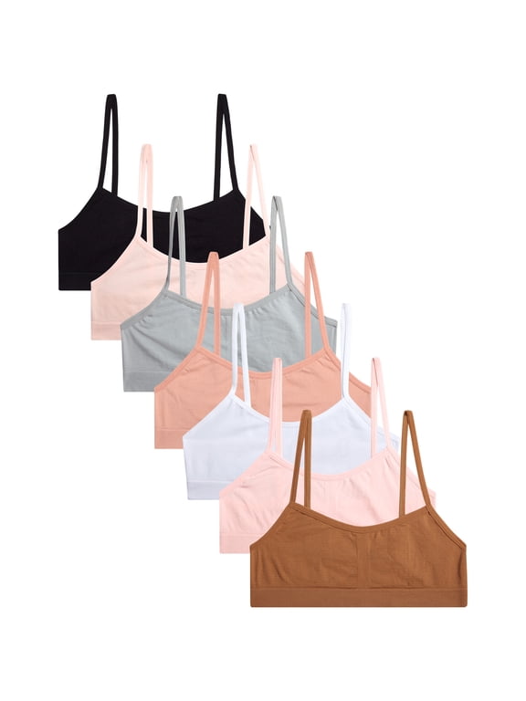 Girls Seamless Bra - 7 Pack Seamless Training Bra Spaghetti Strap Brallettes (5-12)