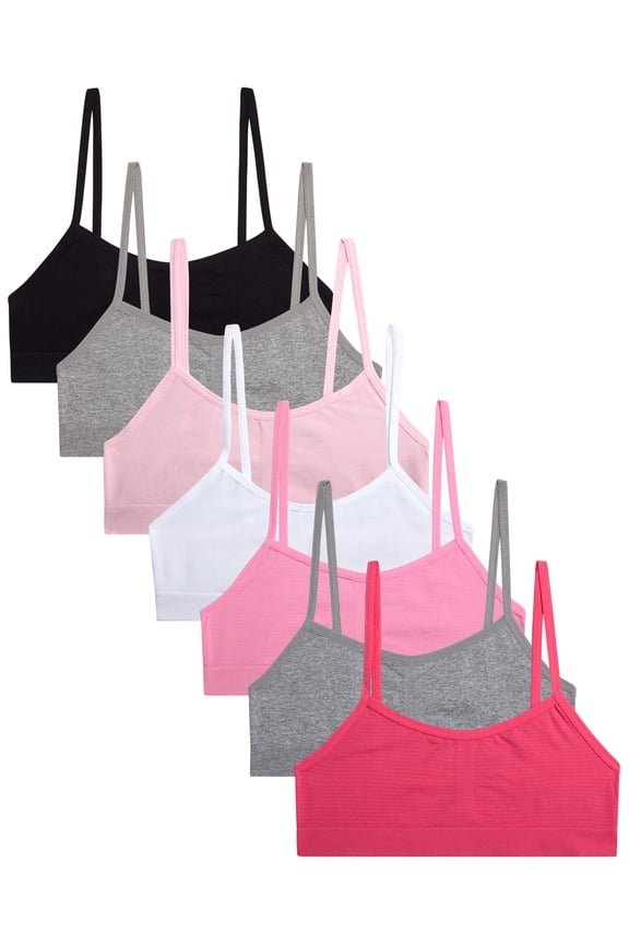 Girls Seamless Bra - 7 Pack Seamless Training Bra Spaghetti Strap Brallettes (5-12)