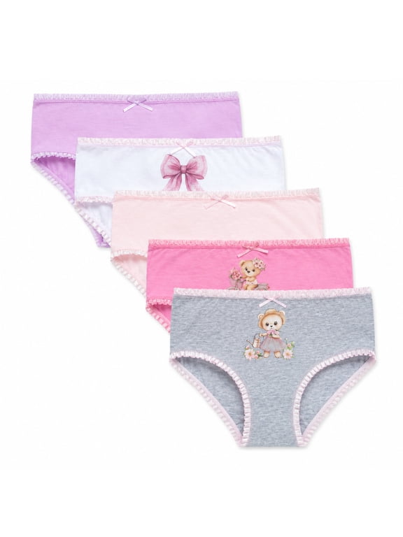 Toddler Girls Underwear Soft Cotton Brief Panties with Lace 5 Pack