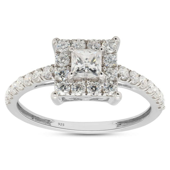 Princess & Round Cut White Lab Created Moissanite Diamond Square Halo Engagement Ring In 14k White Gold Over Sterling Silver(G-H Color,VVS1 Clarity,0.75 Cttw)-4