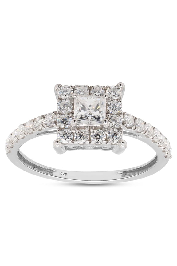 Princess & Round Cut White Lab Created Moissanite Diamond Square Halo Engagement Ring In 14k White Gold Over Sterling Silver(G-H Color,VVS1 Clarity,0.75 Cttw)-4