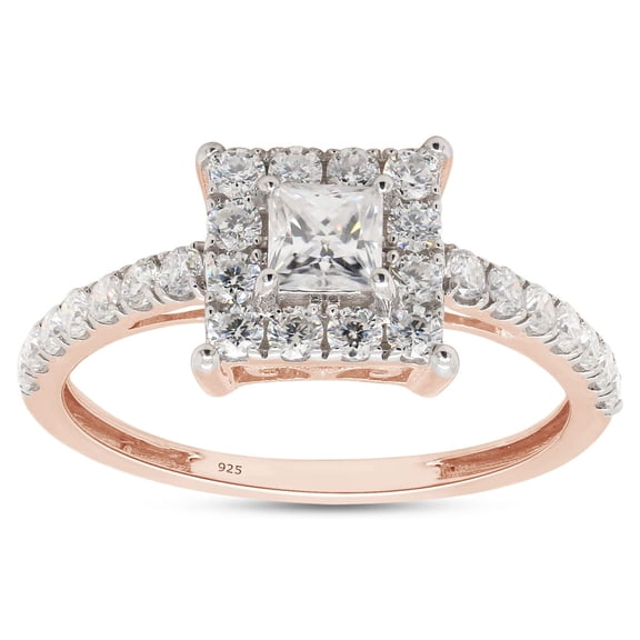 Princess & Round Cut White Lab Created Moissanite Diamond Square Halo Engagement Ring In 14k Rose Gold Over Sterling Silver(G-H Color,VVS1 Clarity,0.75 Cttw)-4
