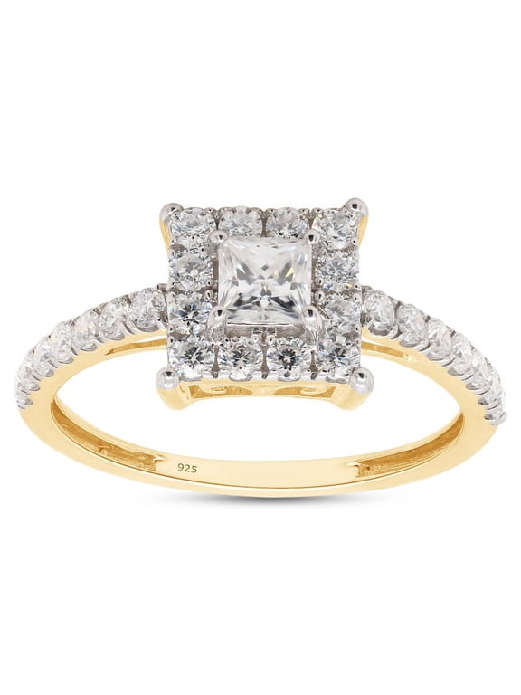 Princess & Round Cut White Lab Created Moissanite Diamond Square Halo Engagement Ring In 14k Yellow Gold Over Sterling Silver(G-H Color,VVS1 Clarity,0.75 Cttw)-9
