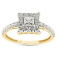 thumbnail image 1 of Princess & Round Cut White Lab Created Moissanite Diamond Square Halo Engagement Ring In 14k Yellow Gold Over Sterling Silver(G-H Color,VVS1 Clarity,0.75 Cttw)-6.5, 1 of 6