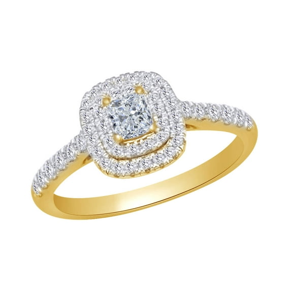 AFFY Princess & Round Cut White Natural Diamond (0.62 cttw) Square Engagement Wedding Ring In 14k Yellow Gold With Ring Size 9