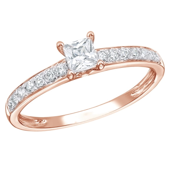 AFFY Princess & Round Cut White Natural Diamond Fancy Engagement Ring in 10K Rose Gold (0.5 cttw)