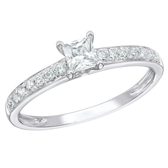 AFFY Princess & Round Cut White Natural Diamond Fancy Engagement Ring in 10K Solid Gold (0.5 cttw)