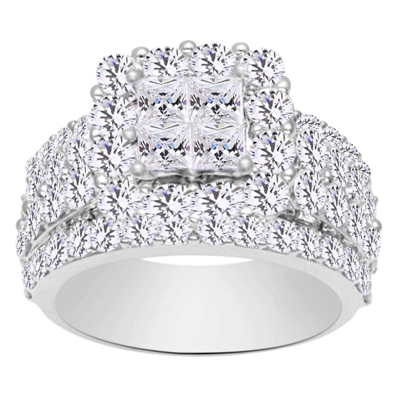 AFFY Princess & Round Cut White Natural Diamond Fashion Engagement Ring In 10k White Gold (4.00 cttw) Ring Size-14