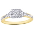 thumbnail image 1 of AFFY Princess & Round Cut White Natural Diamond Frame Tri-Sides Ring in 14K Yellow Gold (0.5 cttw), 1 of 1